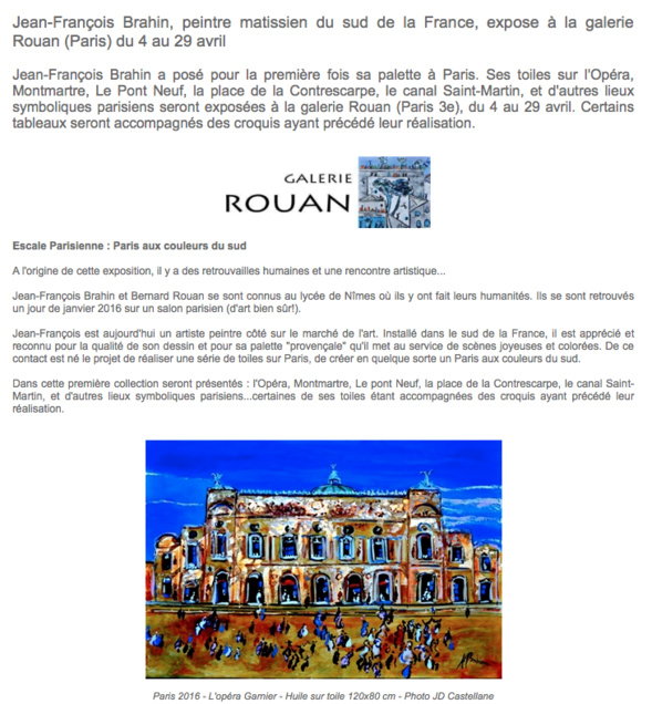 Jean-François Brahin expose à la galerie Rouan (Paris) Jean-François Brahin expose à la galerie Rouan (Paris)