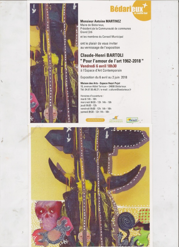 Exposition BÉDARIEUX : Claude-Henri BARTOLI " Pour l'amour de l'art 1962-2018 "