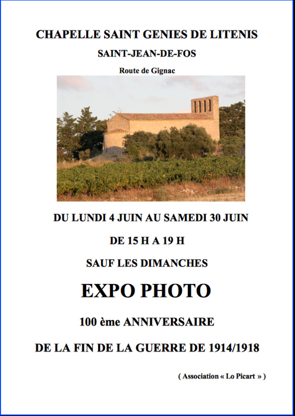 Expo photos à la Chapelle Saint Geniès à Saint Jean de Fos Expo photos à la Chapelle Saint Geniès à Saint Jean de Fos
