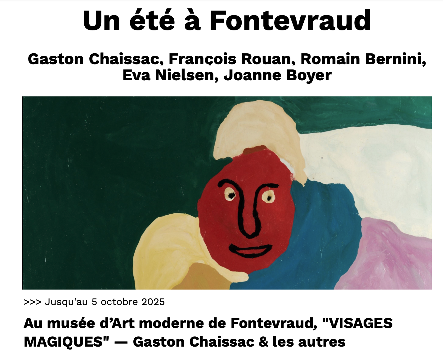 Musée d’Art moderne de Fontevraud, "VISAGES MAGIQUES" — Gaston Chaissac & les autres