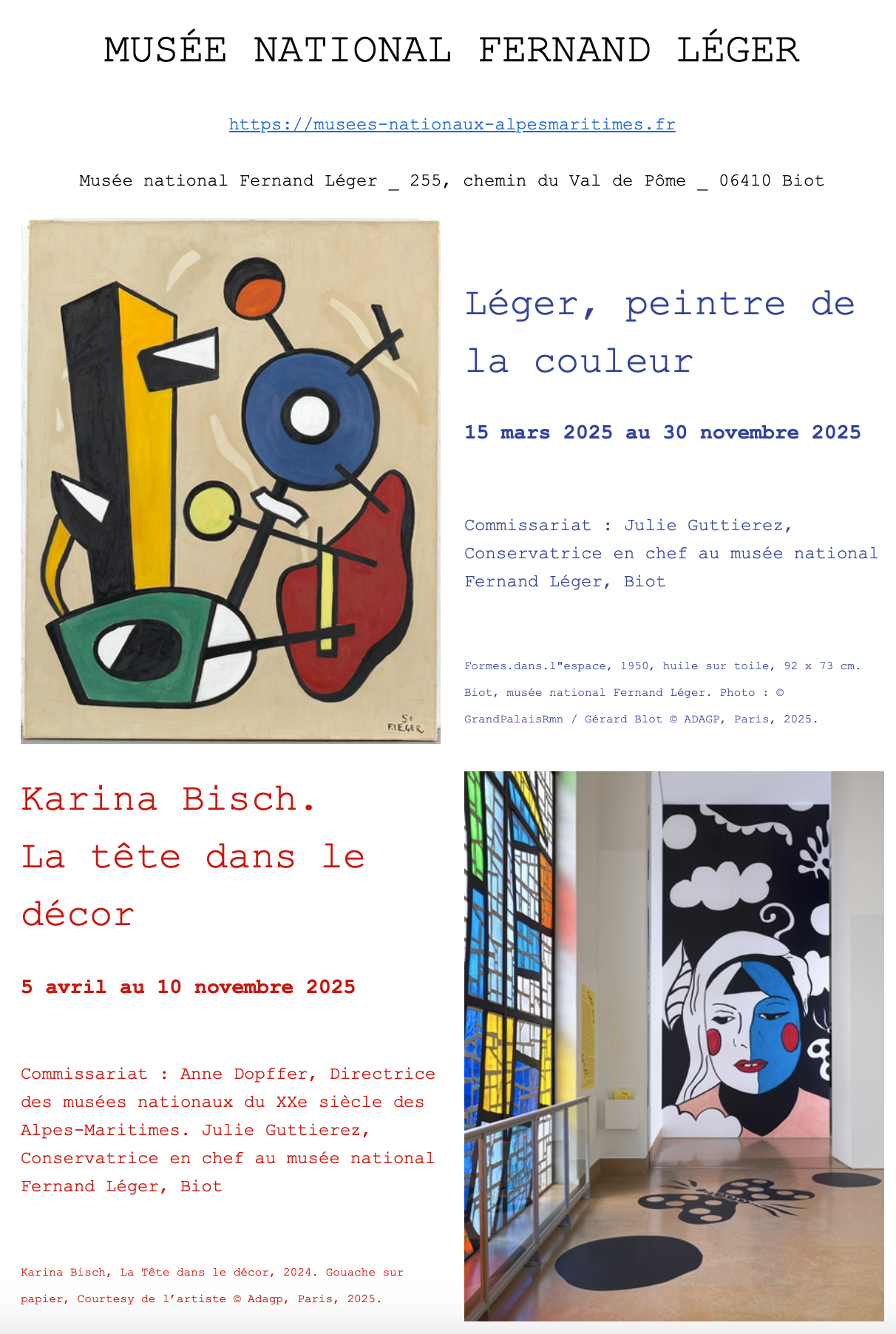 Musée Fernand Léger _    Léger, peintre de la couleur  //  Karina Bisch, la tête dans le décor -Biot