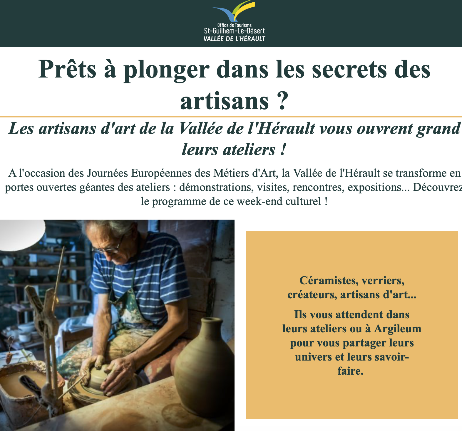 Entrez au cœur des ateliers d'artisans d'art - Vallées de l'Hérault